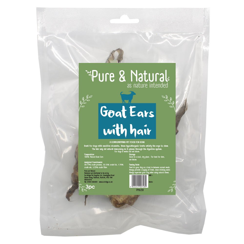 Pure & Natural Goat Ears with Hair 3pk