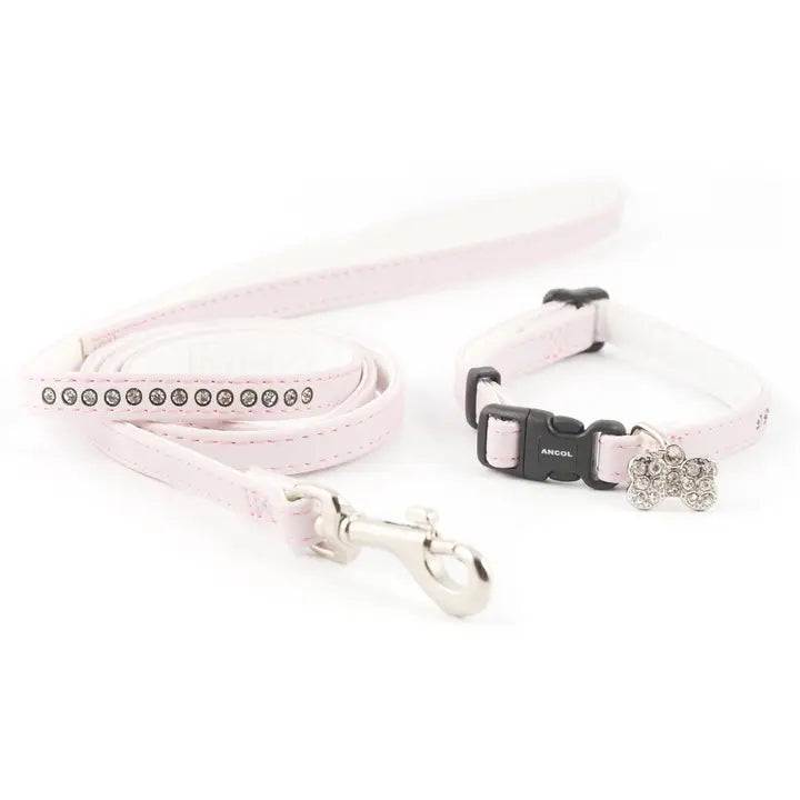 Small Bite Puppy Collar & Lead Set - Jewel Pink