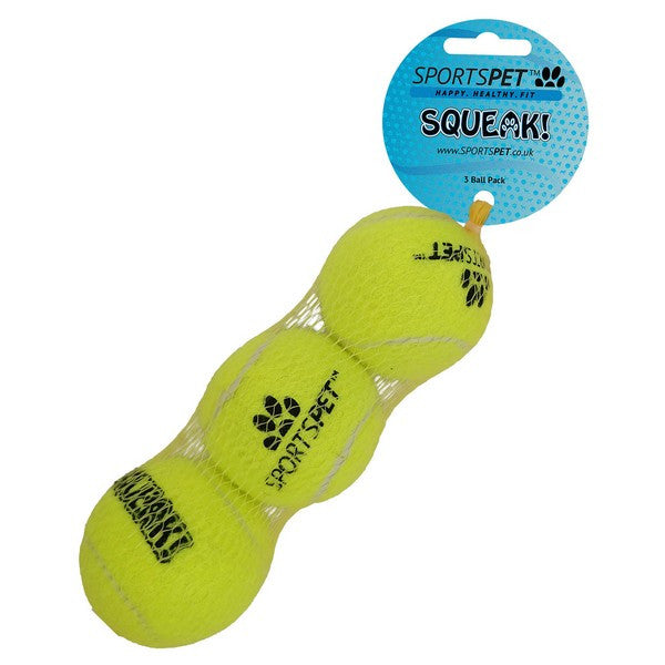 Sportspet Squeaker Tennis Ball Med 3Pk