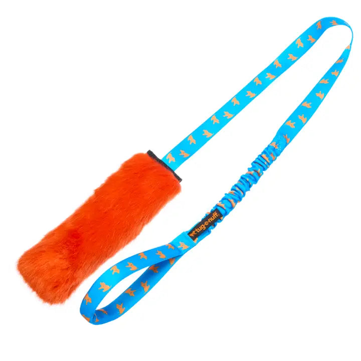 Tug-E-Nuff Faux Fur Squeaky Chaser Bungee - Blue & Orange