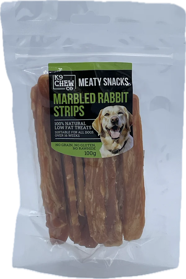 K9 Chew Meaty Snacks - Marbled Rabbit Strips 100g