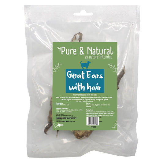 Pure & Natural Goat Ears with Hair 3pk