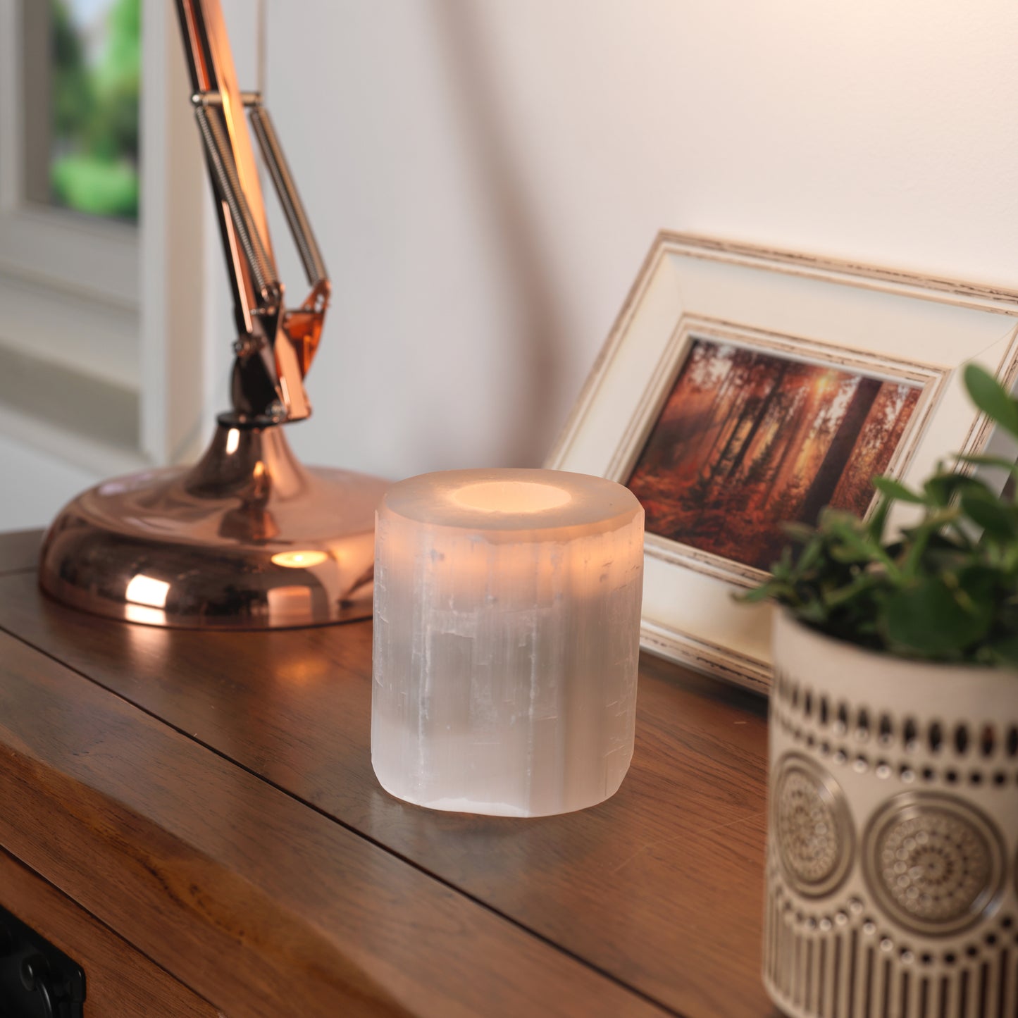 British Fossils - Selenite Tea Light Holder