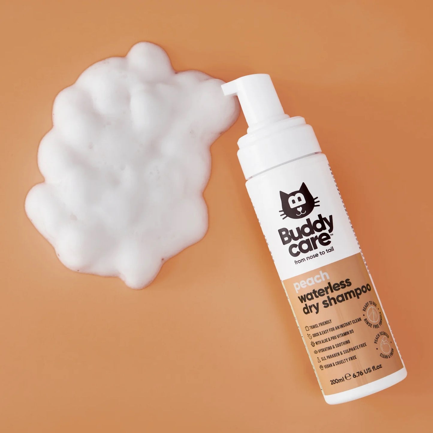 Buddycare Waterless Cat Shampoo Peach 200ml
