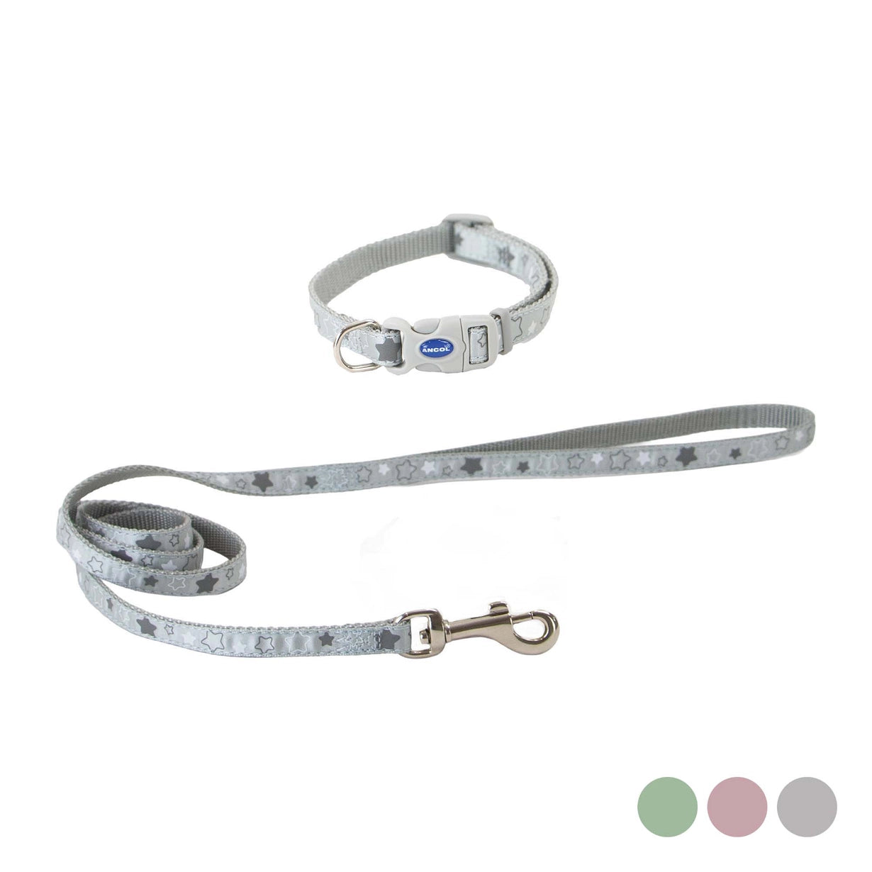 Small Bite Stars Collar Lead Set - Pebble
