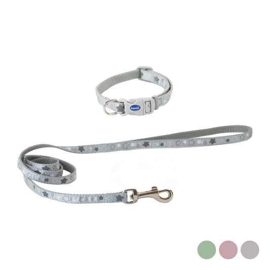 Small Bite Stars Collar Lead Set - Pebble