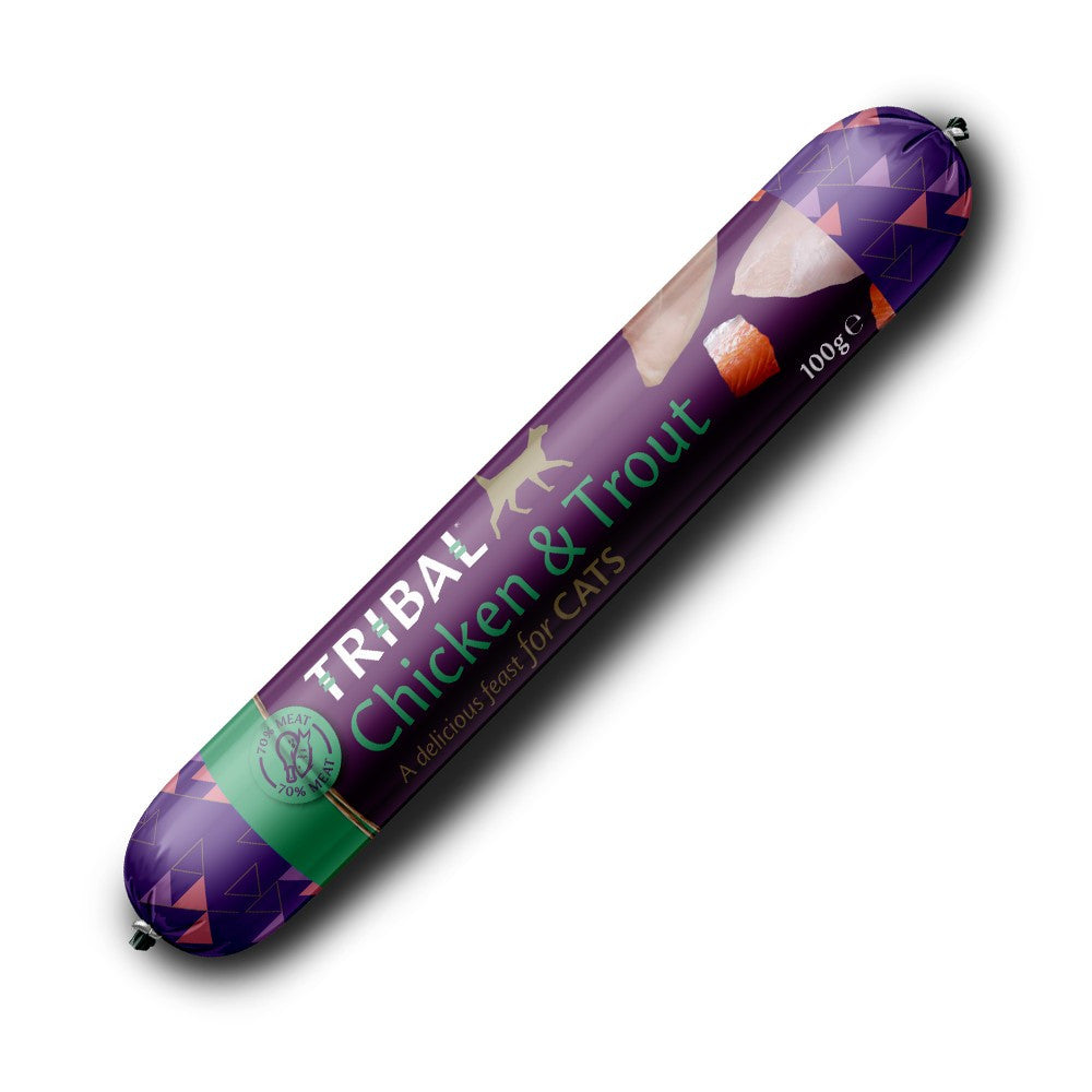 Tribal Cat 70% Gourmet Sausage Chicken & Trout 100g