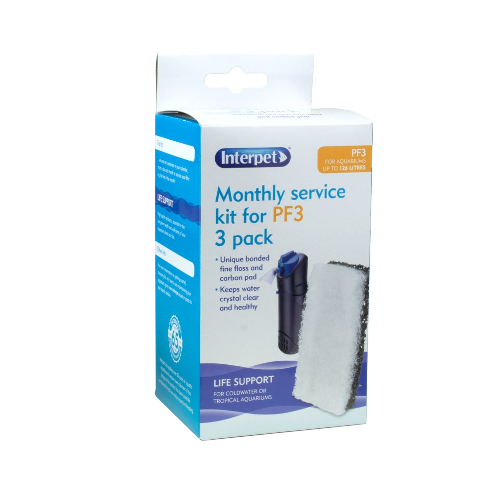 Interpet PF3 Monthly Service Kit Floss & Carbon Bonded Pads 3 Pack