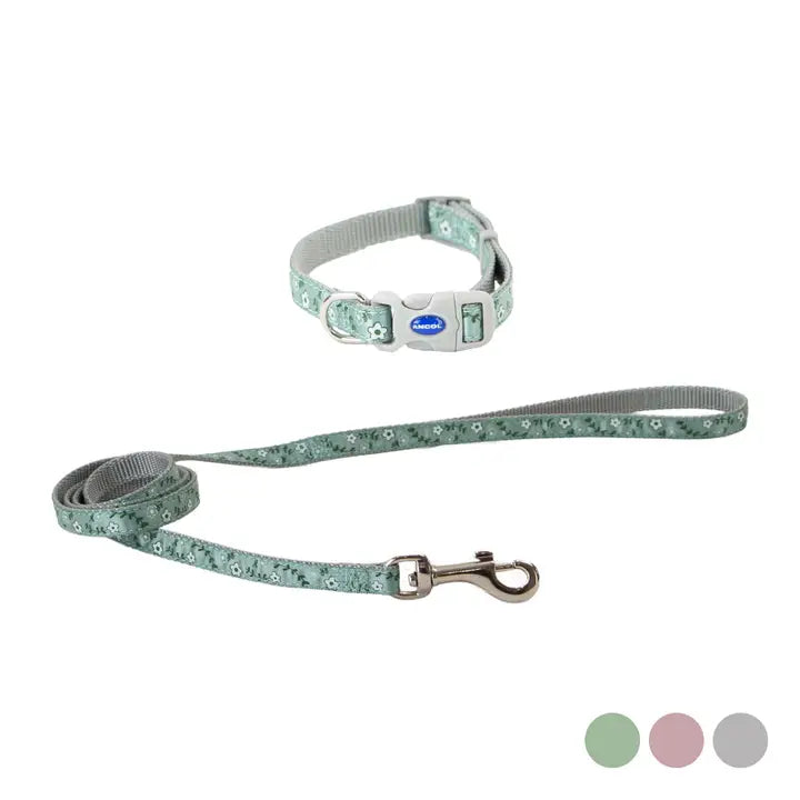 Small Bite Floral Collar Lead Set - Sage
