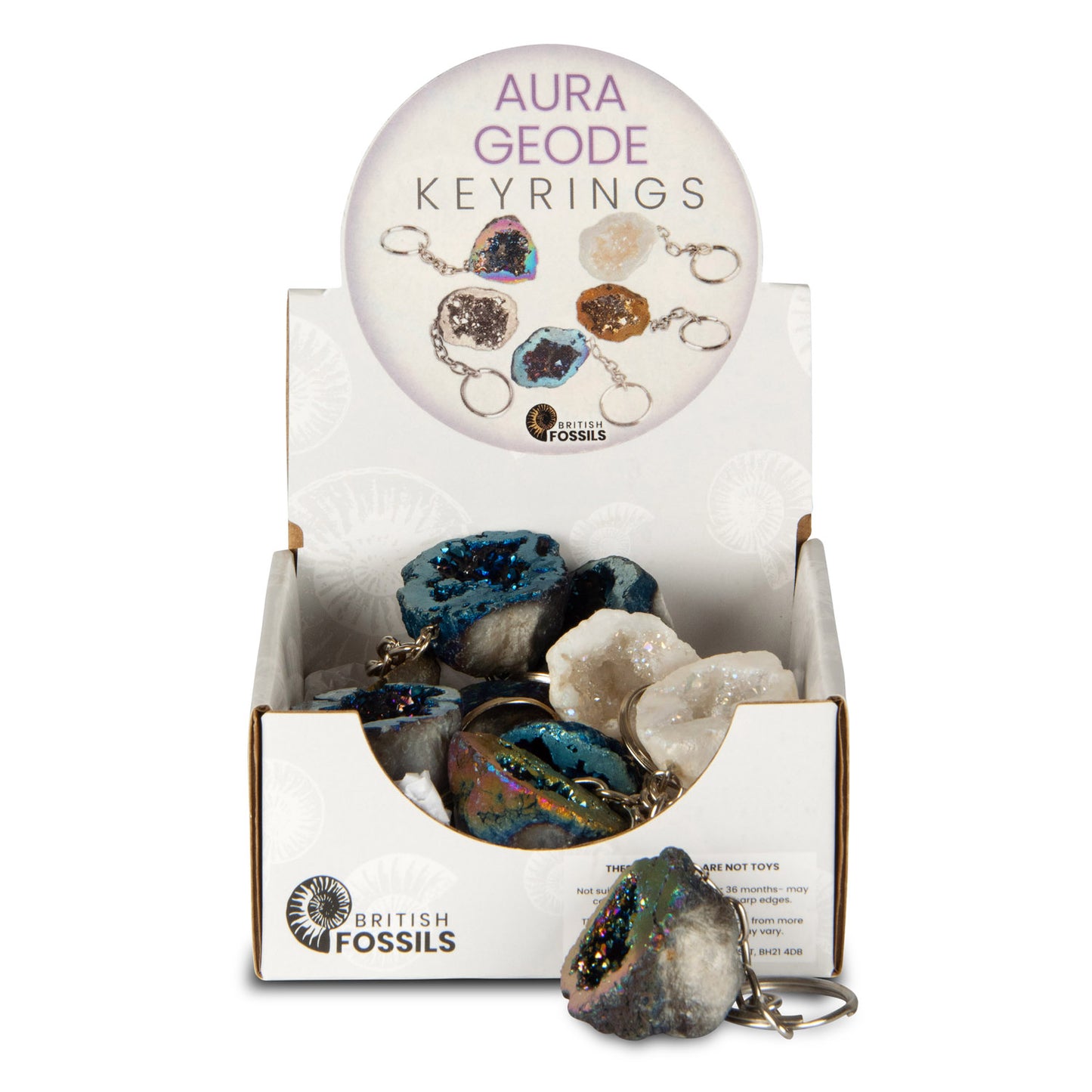 British Fossils Aura Geode Keyring