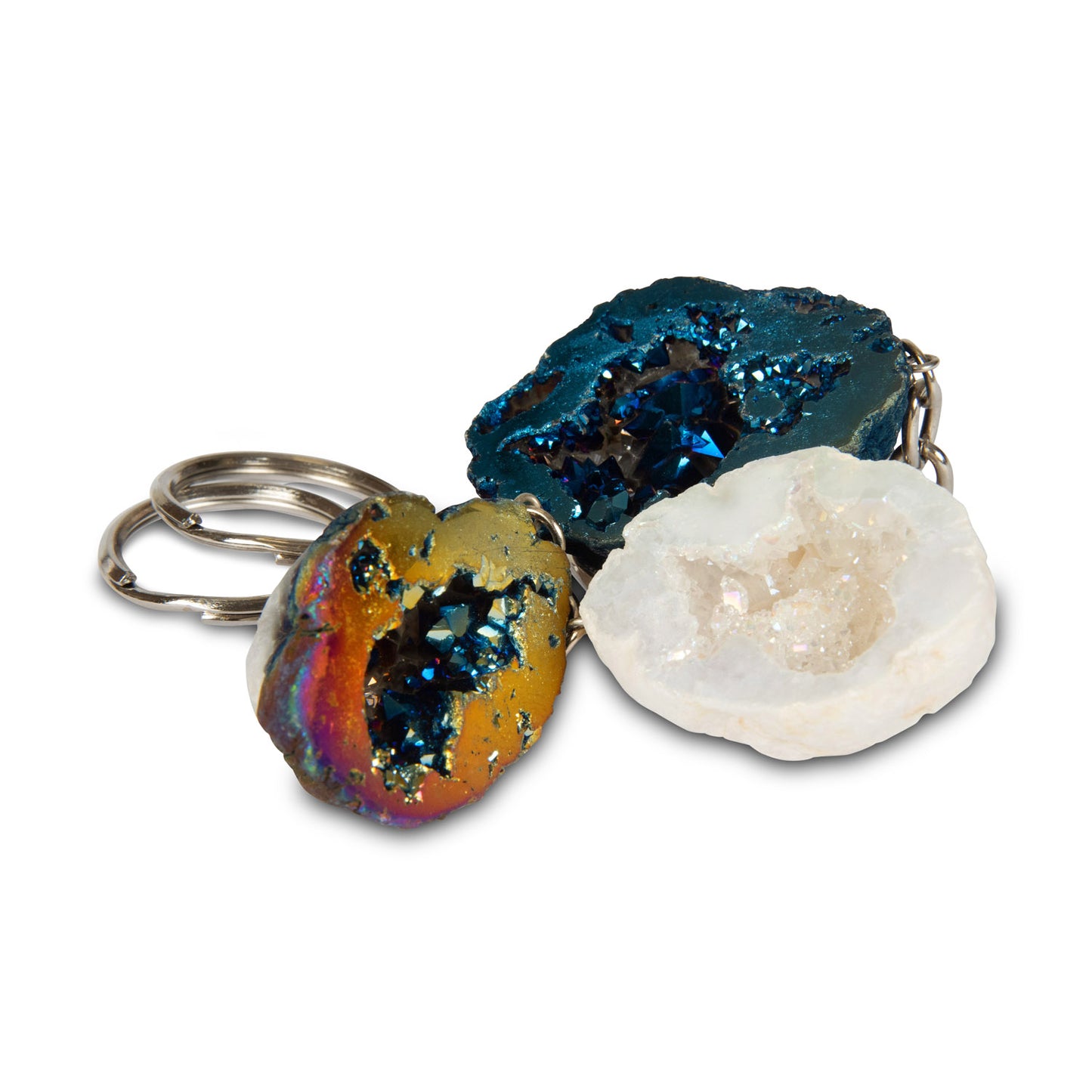 British Fossils Aura Geode Keyring