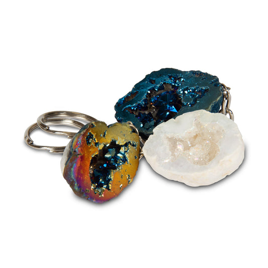 British Fossils Aura Geode Keyring