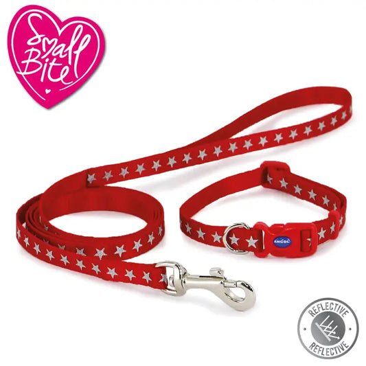 Small Bite Puppy Collar & Lead Set - Star Red