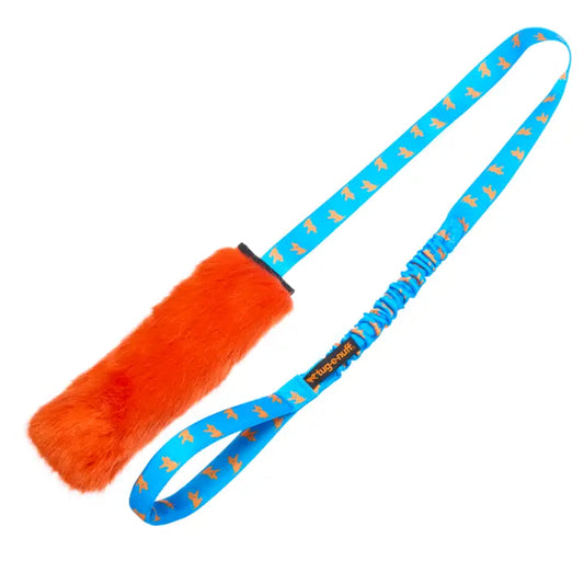 Tug-E-Nuff Faux Fur Squeaky Chaser Bungee - Blue & Orange