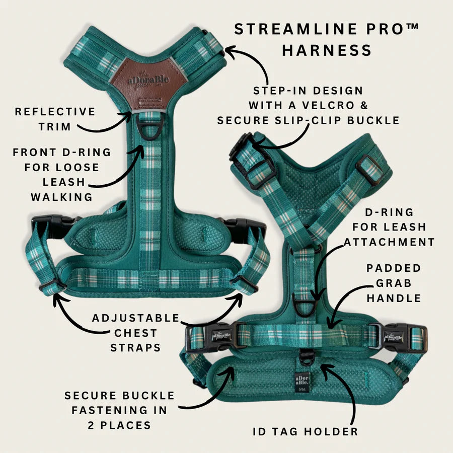 The aDoraBle Pooch Co. Streamline Harness Pheasant Green -