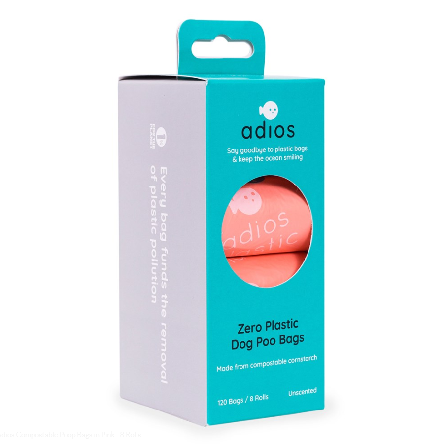 Adios Poo Bags - 8 Rolls - Pink