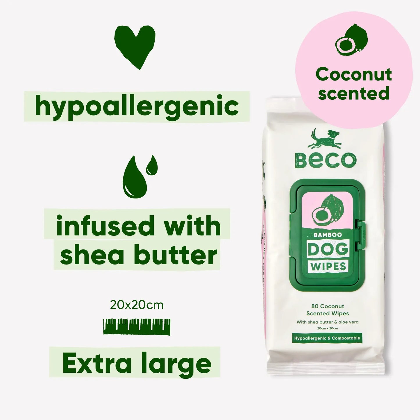 Beco Bamboo Dog Wipes Coconut 80 Pack
