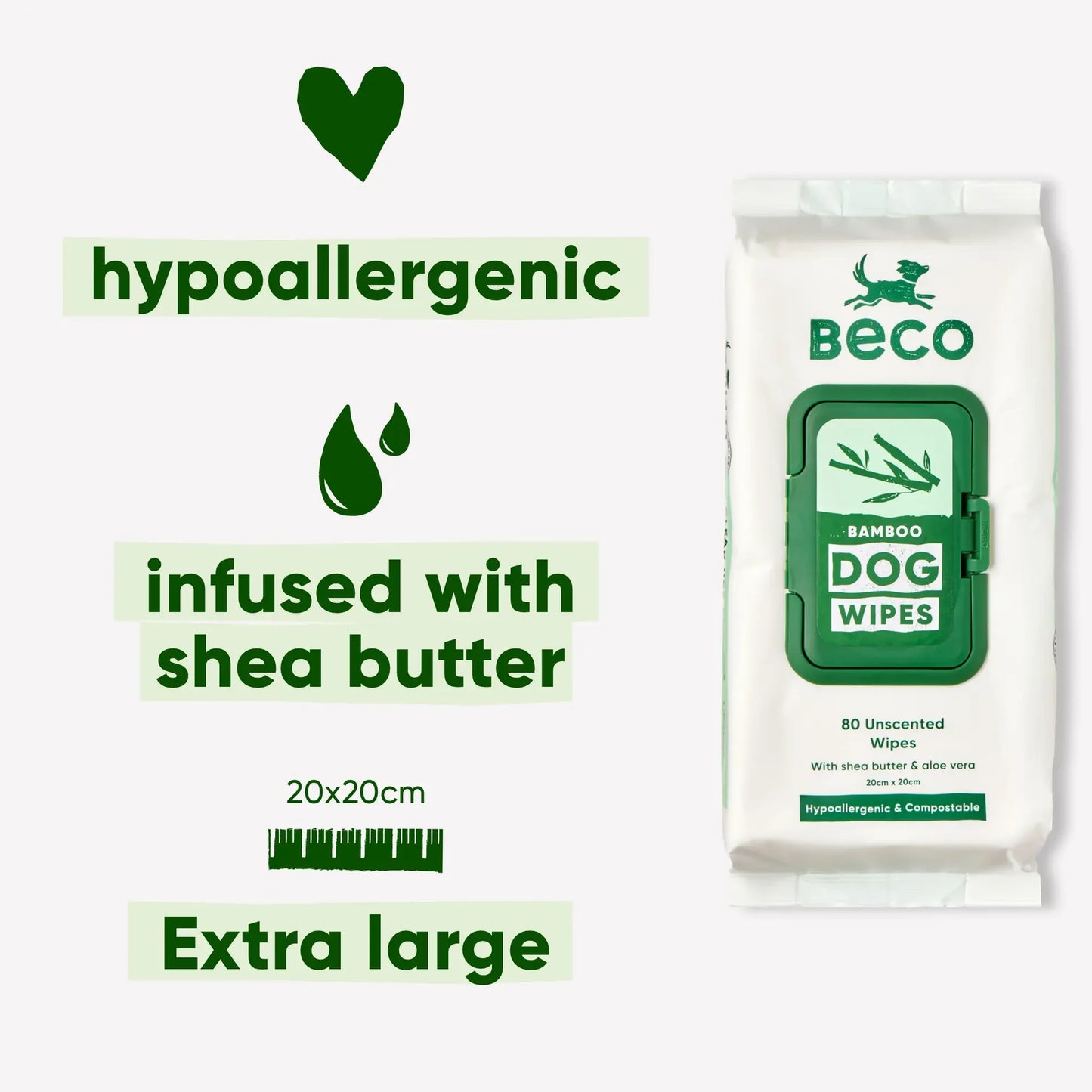 Beco Bamboo Dog Wipes - Unscented 80 Pack
