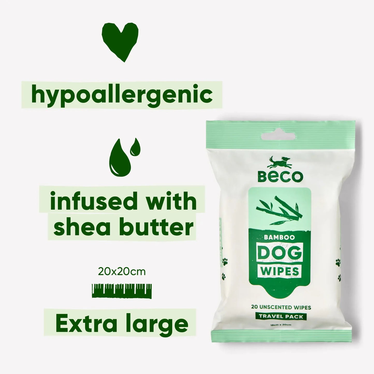 Beco Bamboo Dog Travel Wipes - Unscented