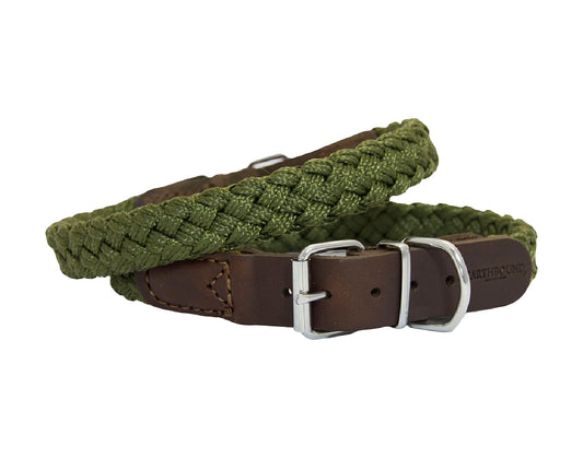 Earthbound Braided Nylon Leather Collar Green