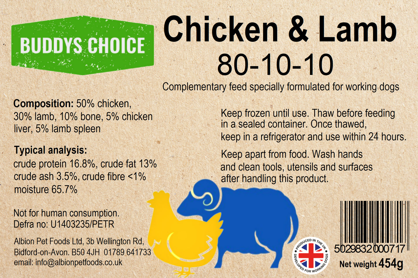 Buddys Choice 80/10/10 454g - Chicken & Lamb