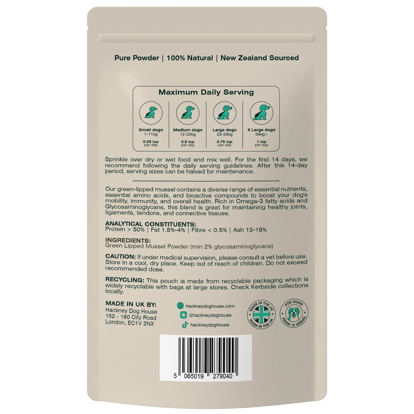 Hackney Green Lipped Mussel Powder 100g