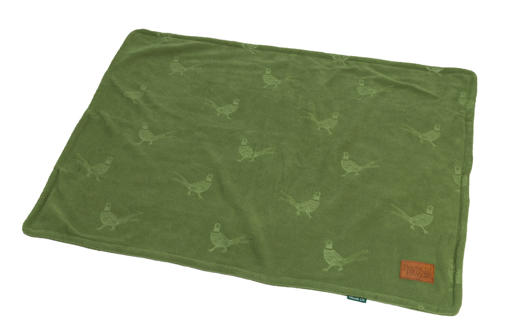 House of Paws Green Embossed Pheasant Fleece Blanket