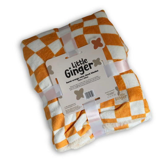 Little Ginger Cosy Blanket Retro Check Burnt Orange