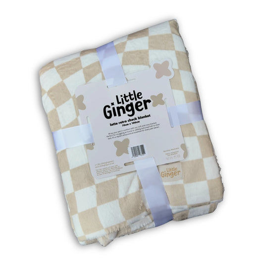 Little Ginger Cosy Blanket Retro Check Latte