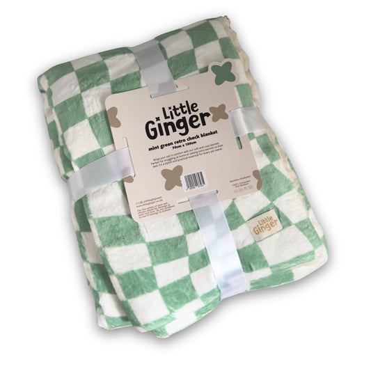 Little Ginger Cosy Blanket Retro Check Mint Green