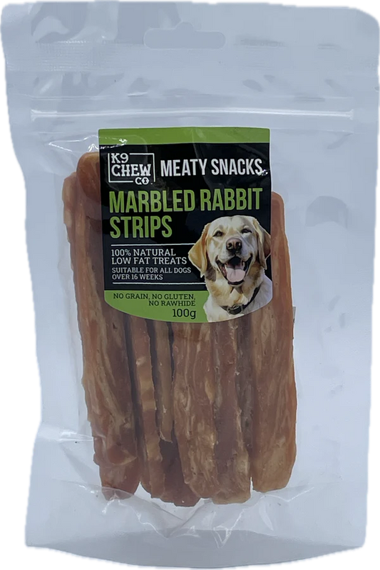 K9 Chew Meaty Snacks - Marbled Rabbit Strips 100g
