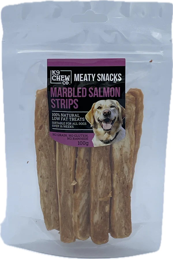 K9 Chew Meaty Snacks - Marbled Salmon Strips 100g