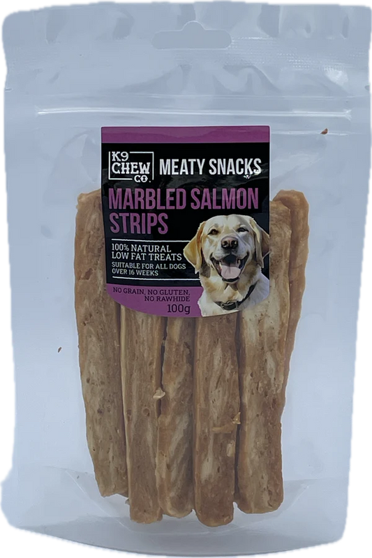 K9 Chew Meaty Snacks - Marbled Salmon Strips 100g