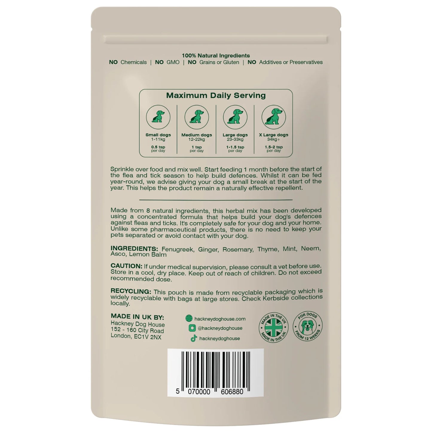 Hackney Natural Flea & Tick Powder 200g
