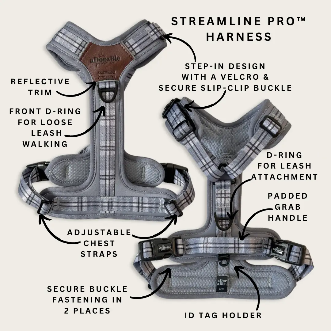 The aDoraBle Pooch Co. Streamline Harness Grey -