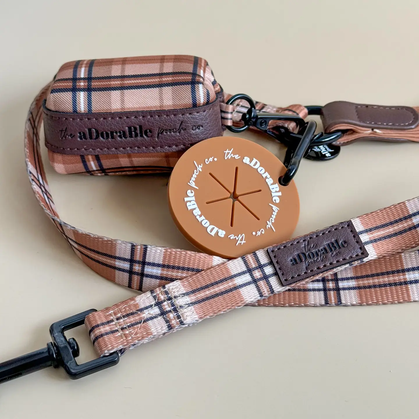 The aDoraBle Pooch Co. Heritage Poop Bag Holder - Butterscotch Biscui