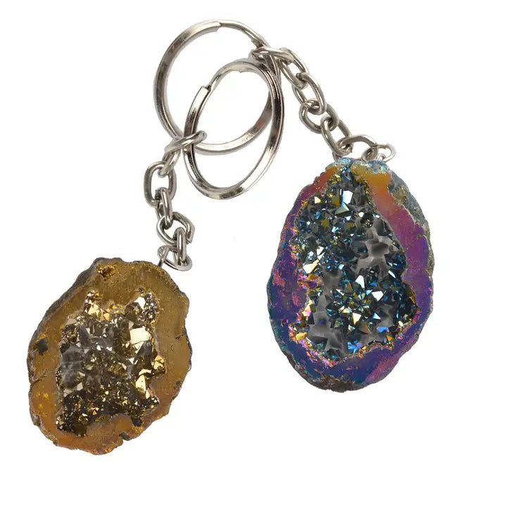 British Fossils Aura Geode Keyring