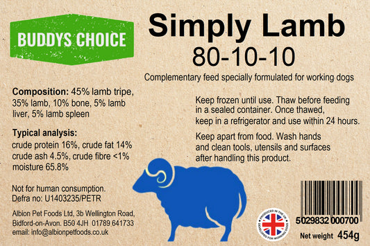 Buddys Choice 80/10/10 454g - Purely Lamb